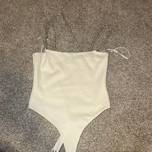 Lovers + Friends Cream Bodysuit with Silver Accents